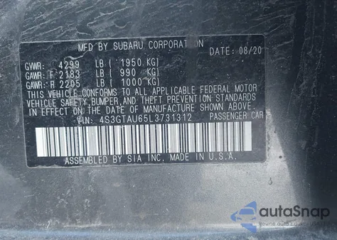 2020 Subaru Impreza Limited 5-Door from USA, damaged, VIN 4S3GTAU65L3731312